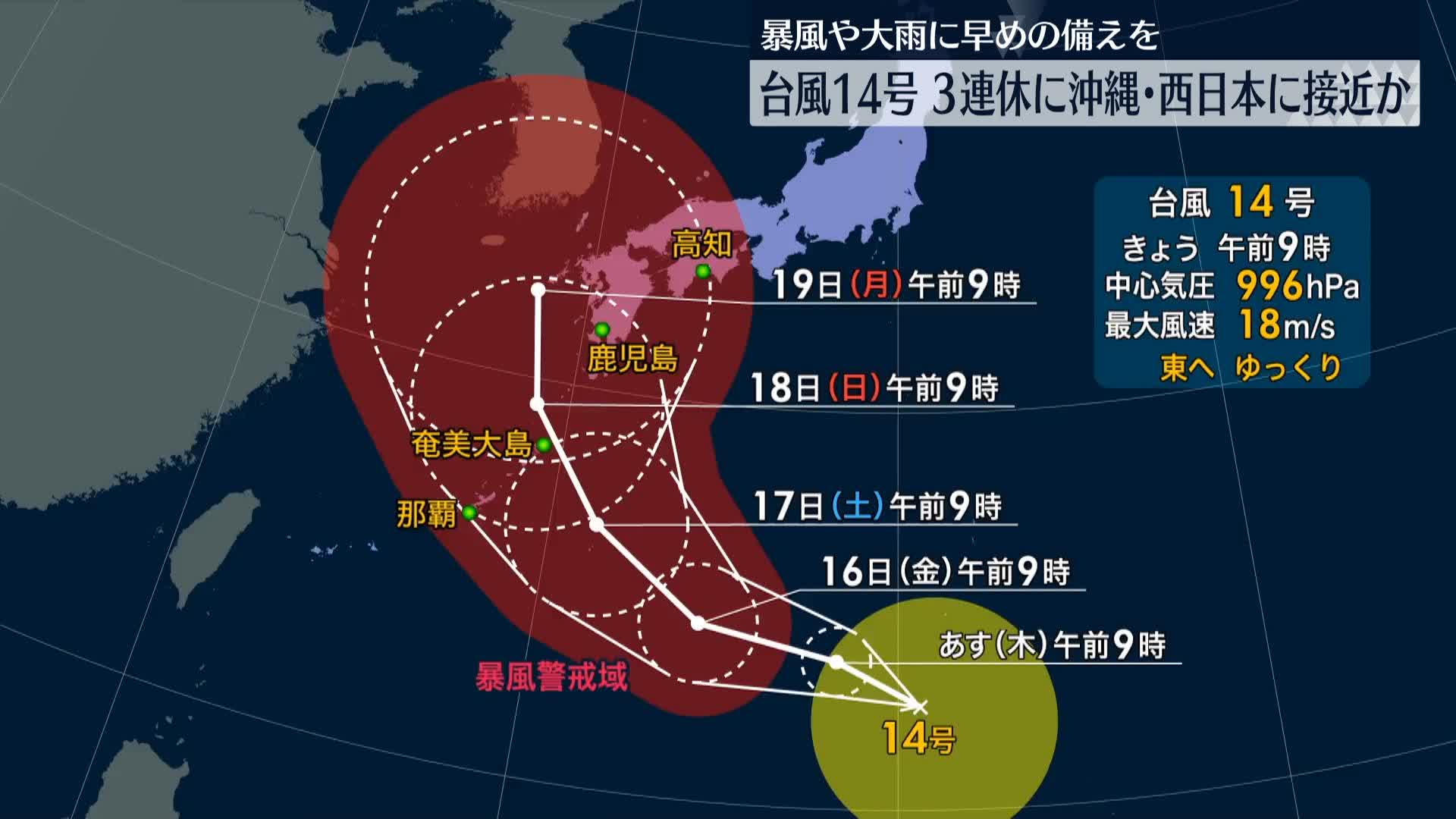 Tenki.jpより台風１４号の進路予想