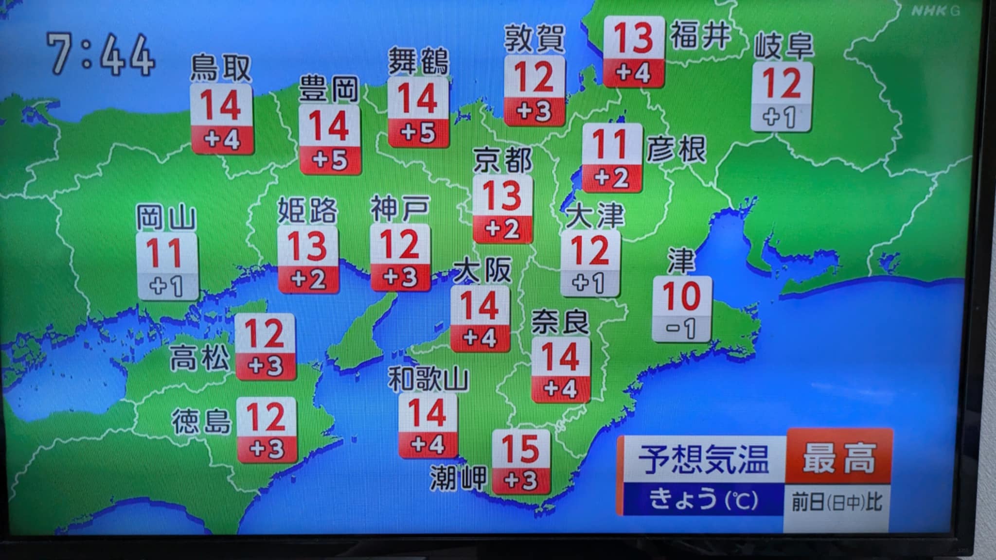 令和7年１月１９日、朝の天気予報にて