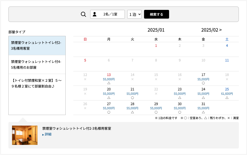 １月空室状況（1/12AM現在）